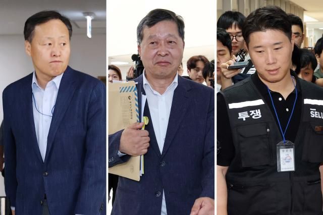 지난 18일 2차 사후조정이 열린 중노위 조정회의장으로 각각 들어가는 삼성전자 사측 대표교섭위원인 여명구 DS반도체 부문 피플팀장 박수근 중앙노동위원장 삼성그룹 초기업노동조합 삼성전자지부 최승호 위원장 사진연합뉴스