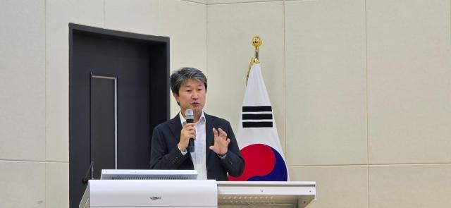 송호준 에코프로 대표가 지난 11일 에코프로 포항캠퍼스에서 산업통상부 출입기자단과 간담회를 진행하고 있다 사진공동취재단