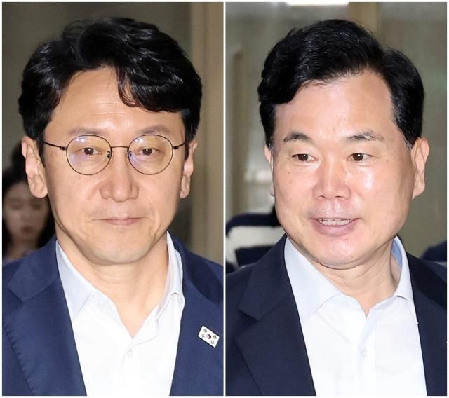천준호 더불어민주당 원내운영수석부대표왼쪽와 김승수 국민의힘 원내운영수석부대표 사진연합뉴스