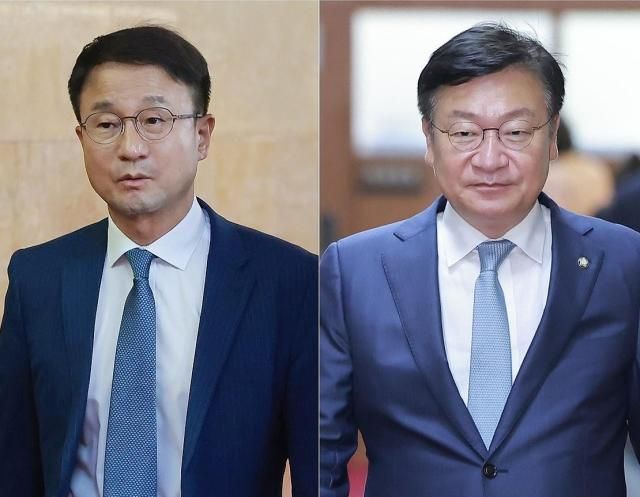 한병도 더불어민주당 원내대표왼쪽와 정점식 국민의힘 원내대표가 24일 국회의장실에서 조정식 국회의장 주재 원 구성 관련 원내대표 회동을 마친 뒤 이동하고 있다 사진연합뉴스