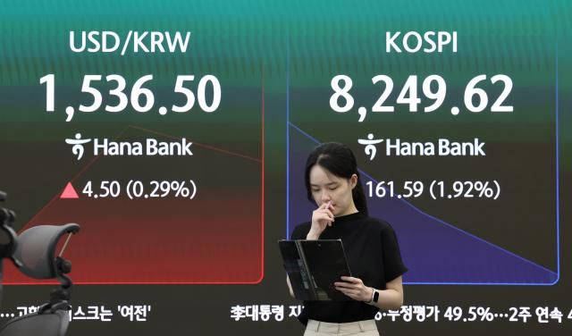  29일 서울 중구 하나은행 딜링룸 현황판 사진연합뉴스