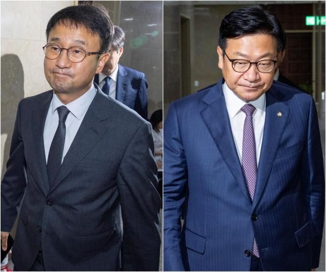 더불어민주당 한병도 원내대표왼쪽와 국민의힘 정점식 원내대표가 29일 국회에서 22대 하반기 국회 원 구성 협상을 마친 뒤 굳은 표정으로 이동하고 있다사진연합뉴스