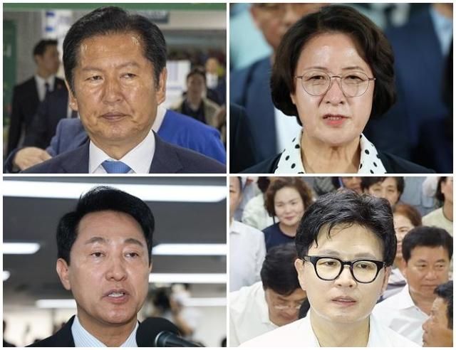 왼쪽부터 시계방향 정청래 더불어민주당 대표 추미애 경기지사 당선인 한동훈 부산 북갑 당선인 오세훈 서울시장 당선인 사진연합뉴스