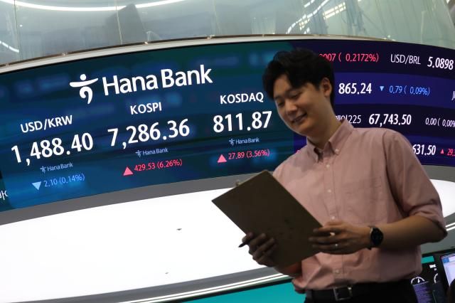 15일 오전 서울 중구 하나은행 딜링룸 현황판 사진연합뉴스