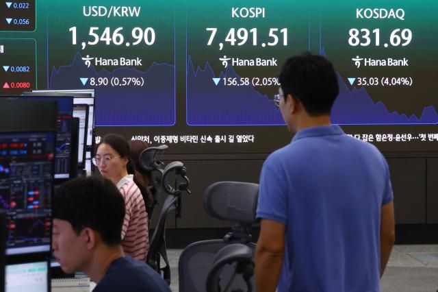 3일 서울 중구 하나은행 딜링룸 현황판에 코스피 등이 표시되고 있다 이날 오전 9시 30분 현재 코스피는 전 거래일 대비 15684p205 내린 749125에 거래 중이다 코스피는 전장보다 지수는 전 거래일보다 9166포인트120 오른 773975에 개장했다 사진연합뉴스