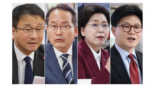 한병도 민주당 대표 직무대행 겸 원내대표, 강준현 민주당 수석대변인, 양향자 국민의힘 최고위원, 한동훈 무소속 의원 [사진=연합뉴스]