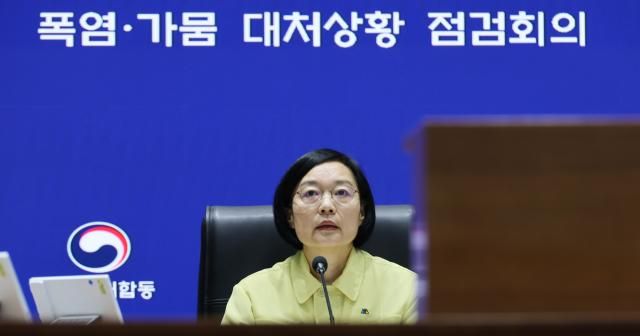 한성숙 국무총리가 지난 31일 서울 종로구 정부서울청사 중앙재난안전상황실 서울상황센터에서 열린 폭염ㆍ가뭄 대처사항 점검회의에서 발언하고 있다 사진연합뉴스