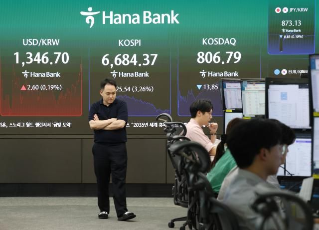 14일 서울 중구 하나은행 딜링룸 현황판에 코스피와 코스닥지수 등이 표시되고 있다 이날 코스피는 전장보다 22554포인트326 내린 668437에 코스닥지수는 전장보다 1385포인트169 하락한 80679에 거래를 마쳤다 사진연합뉴스