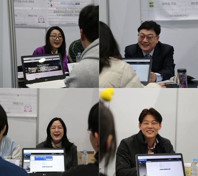 전공탐색 박람회에 참석한 교수들이 25학번 신입생들에게 상담을 진행하고 있다.