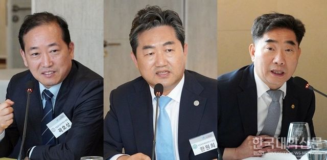 (왼쪽부터) 곽호상 국립금오공과대 총장, 한원희 국립목포해양대 총장, 이병운 국립순천대 총장. (사진=한명섭 기자)