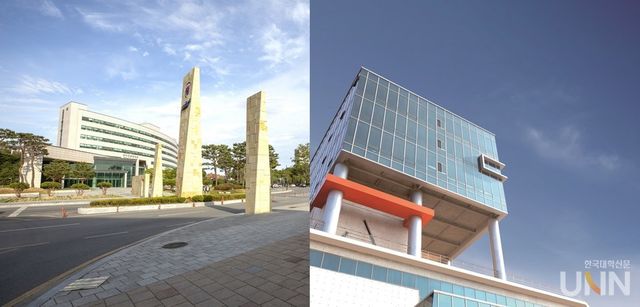 충북대 정문(왼쪽), 한국교통대 본부. (사진=한국대학신문 DB)