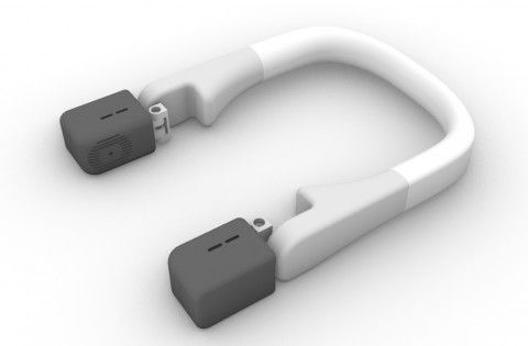 엠스크의 작동 가능 시제품. 넥밴드 형태로 목에 걸치면 앞 부분의 뭉치에서 착용자의 얼굴 방향으로 바이러스를 밀어내는 자기력과 풍력이 발산되고, 바이러스를 살균하는 가시광선 LED 빛이 비춰진다. 힌지(경첩) 구조로 살균 LED를 손 방향으로 발산해 오염된 손과 소지품을 소독제 없이 살균할 수도 있다. 양산품은 크기를 소형화하고 인체공학적 디자인을 적용할 예정이다