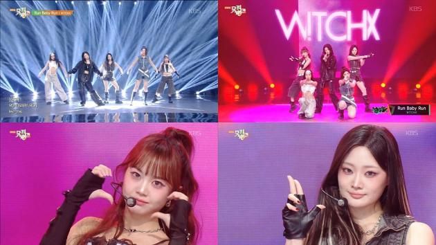 ▲ 걸그룹 위치스, KBS2 뮤직뱅크 '런 베이비 런' 무대 방송 캡처