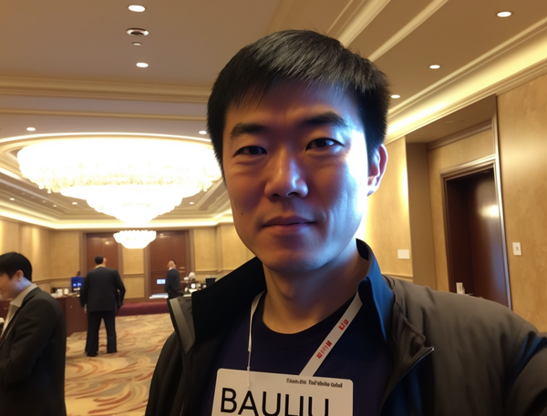 &nbsp;그래픽=센머니제작(AI 그래픽 제너레이팅), 그래픽설명=라스베가스 트럼프 인터네셔널 호텔 컨퍼런스장에서 셀카를 찍고 있는 바이두 창업자 리옌홍