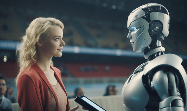 사진=육상스타디움에서 통역 로봇이 안내를 돕고 있다 (센머니 제작)