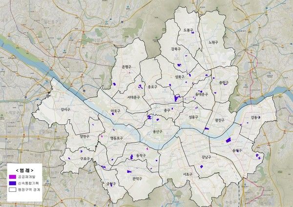 토지거래허가구역 재지정, 재지정 및 조정 위치(자료=서울시)