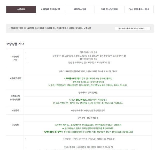 주택도시보증공사 전세보증금반환보증 개요 설명(사진=HUG 홈페이지)