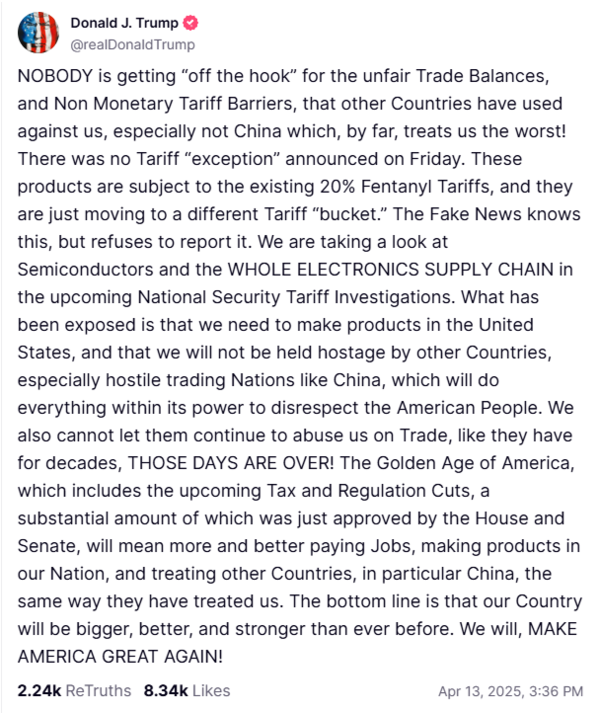 도널드 트럼프 미 대통령 트루스소셜 캡쳐.