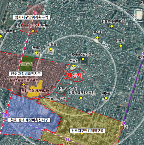 천호동 214-19번지 일대 주택정비형 재개발사업 정비계획 결정 및 정비구역 지정안 위치도(자료=서울시)