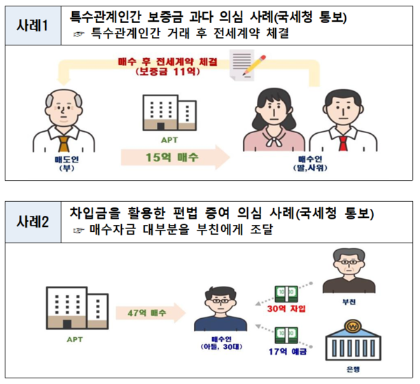 아파트 거래 관련 주요 위법 의심행위 적발 사례(자료=국토교통부)
