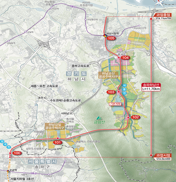 송파하남선(서울3호선 연장) 광역철도 위치도 및 노선도(자료=국토교통부)