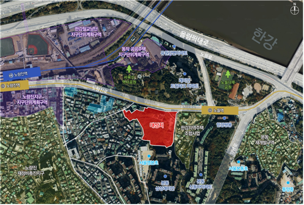 동작구 본동 지구단위계획 결정(변경)(안) 노들역세권 장기전세주택사업 대상지 위치도(자료=서울시)