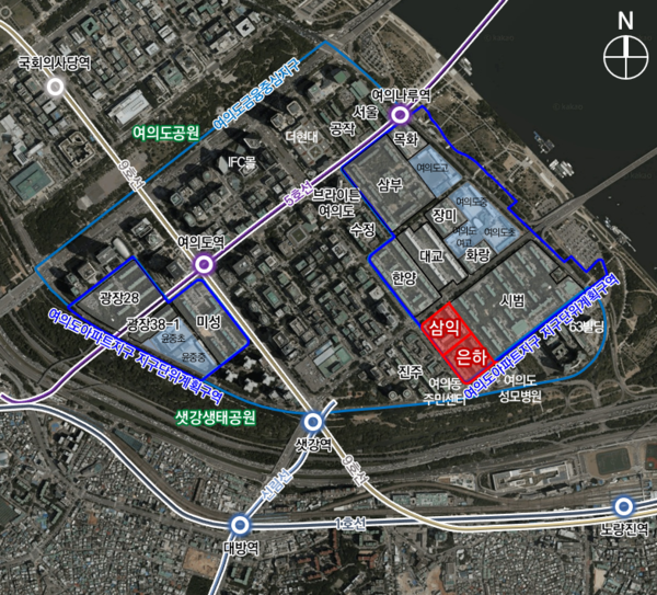 여의도 삼익아파트, 은하아파트 재건축 정비계획 대상지 위치도(자료=서울시)