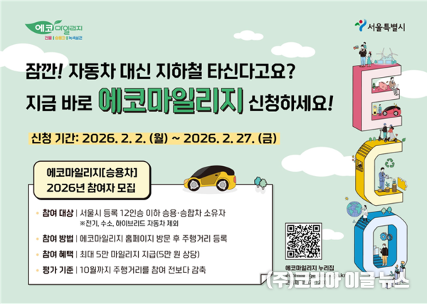 에코마일리지(승용차) 2026년 참여자 모집 포스터&nbsp; (제공=서울시)