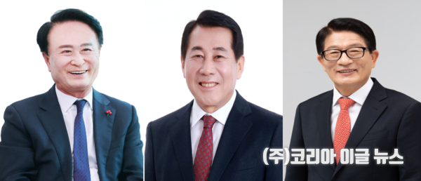 왼쪽부터 박동식 사천시장, 나동연 양산시장, 하학열 고성군수&nbsp; &nbsp; (사진=국민의힘 경남도당 공천관리위원회)