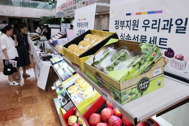 한국소비자원은 추석을 맞아 선물 세트를 구매할 때 유통채널별 가격 차이와 할인정보, 구성품 등 꼼꼼히 비교해 구매할 것을 당부했다.사진은 지난 24일 서울 종로구 정부서울청사에서 열린 2025 한가위 선물장터에서 청사 직원들이 선물 세트를 살펴보고 있는 모습. (사진=연합뉴스)