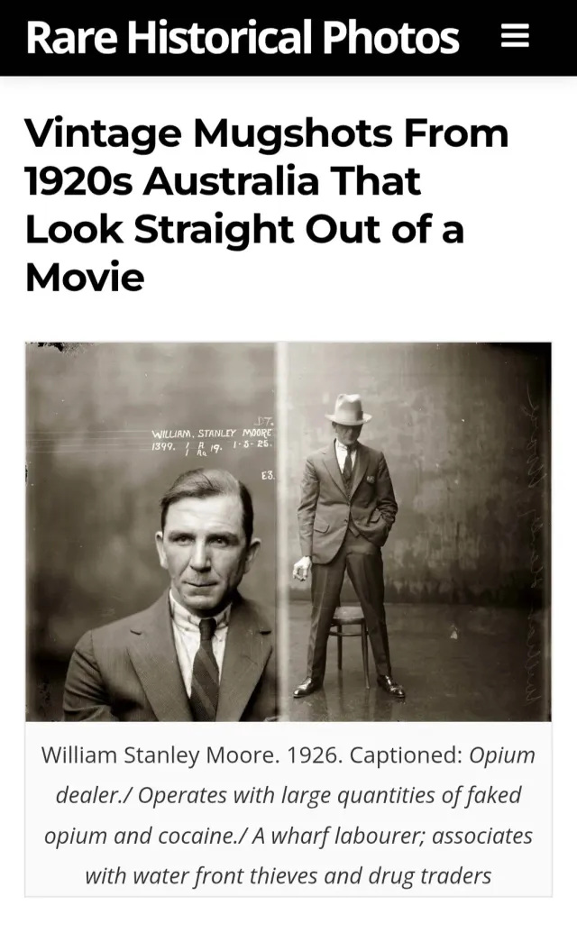 1920년대 호주 경찰이 촬영한 범죄 용의자 머그샷
