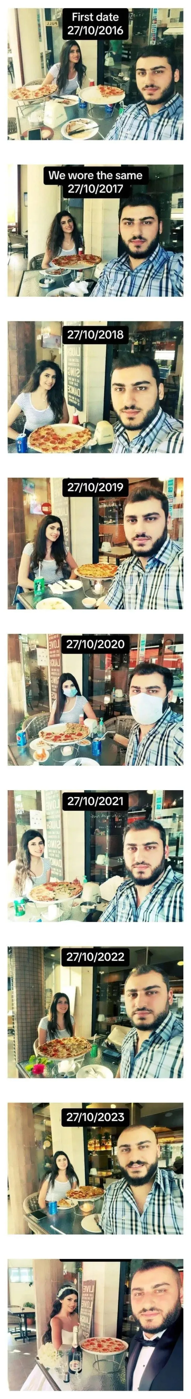 기념일마다 똑같은 식당에 간 커플 인증샷