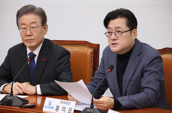 더불어민주당&nbsp;홍익표&nbsp;원내대표가 22일 국회에서 열린 최고위원회의에서 발언하고 있다.[사진=연합뉴스]