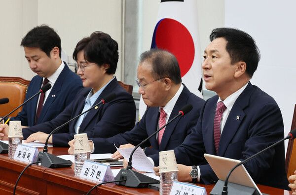 국민의힘 김기현 대표가 3일 오전 국회에서 열린 최고위원회의에서 발언하고 있다. [사진=연합뉴스]