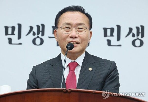 국민의힘 윤재옥 원내대표가 20일 국회에서 열린 의원총회에서 발언하고 있다. [사진=연합뉴스]