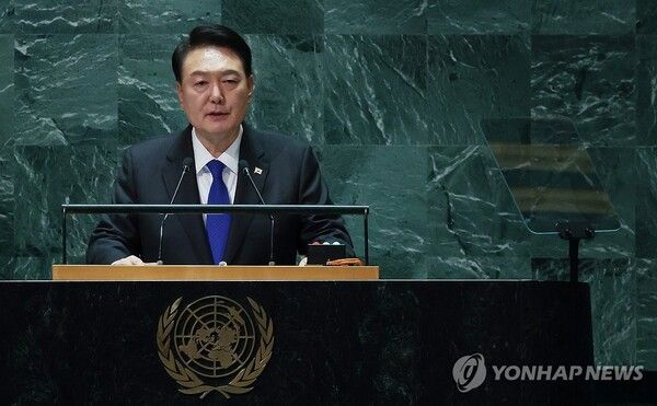 윤석열 대통령이 유엔 총회 연설서&nbsp;북한과 러시아의 군사거래는 