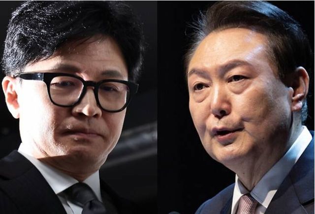 21일 윤한 빈손 회동 이후 양측이 세대결을 본격화하며 윤-한 내전에 돌입했다. 그 첫 승부처가 김건희 리스크 해법인 '특별감찰관 추진'이다. [사진=연합뉴스]