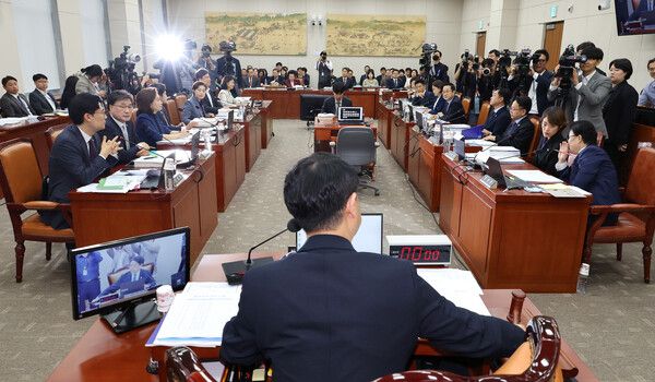국회 교육위원회의 국정감사에서 더불어민주당 소속 김영호 위원장이 의사봉을 두드리고 있다.[사진=연합뉴스]
