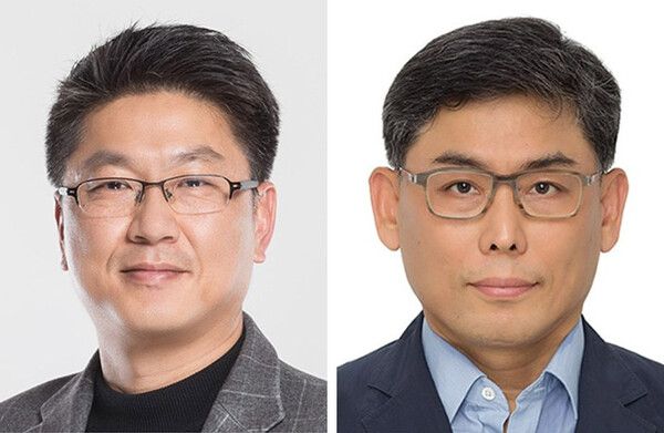 한진만 신임 삼성전자 DS부문 파운드리사업부장(사장, 왼쪽)과 김용관 신임 삼성전자 DS부문 경영전략담당(사장). [사진=삼성전자]