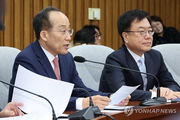 국민의힘 추경호 원내대표가 5일 오전 서울 여의도 국회에서 열린 원내대책회의에서 발언하고 있다.[사진=연합뉴스]