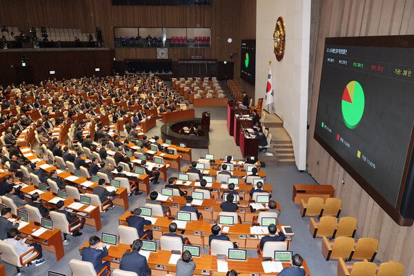 10일 오후 서울 여의도 국회에서 열린 본회의에서 소득세법일부개정법률안이 가결되고 있다