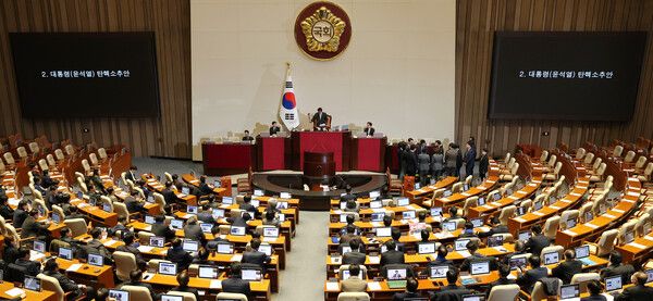 우원식 국회의장이 7일 오후 국회 본회의에서 윤석열 대통령의 탄핵소추안에 대해 의결 정족수 부족으로 '투표 불성립'을 선언하고 있다. 2024.12.7 [사진=연합뉴스]