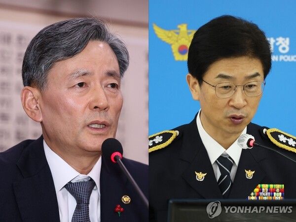 조지호&nbsp;경찰청장과 김봉식 서울경찰청장이 11일 새벽 내란 혐의로 전격 체포되며 경찰 내부는 크게 술렁이고 있다.[사진=연합뉴스]