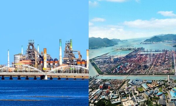 포항제철소(왼쪽)와 광양제철소