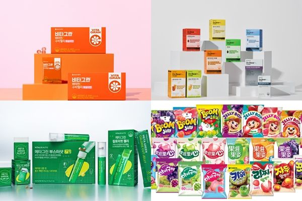 (왼쪽 위부터 시계방향 순서로) 동아제약 '비타그란', 대웅제약 '닥터베어', 오리온 '마이구미', 아모레퍼시픽 '메타그린 칼로리 컷 젤리' [사진=각 사 제공]