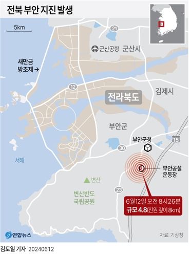 2일 오전 전남 부안에서 발생한 규모 4.5의 강진으로 전국이 흔들렸다 [사진=연합뉴스]