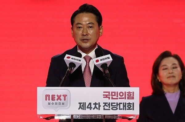 국민의힘 장동혁 최고위원이 23일 경기 고양 킨텍스에서 열린 제4차 국민의힘 전당대회에서 최고위원으로 선출된 뒤 수락 연설을 하고 있다. 2024.7.23 [공동취재] [사진=연합뉴스]