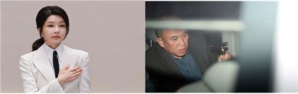 윤석열 대통령의 배우자 김건희 여사(좌)와 정치브로커 명태균(우)는 윤석열 정권의 붕괴를 불러온 인물들이다. 윤 대통령은 재임 기간 중 김건희 특검법에 연이어 거부권을 행사했으며 명태균과의 통화 파일에서 공천개입 의혹이 불거졌다. [사진=연합뉴스]&nbsp;