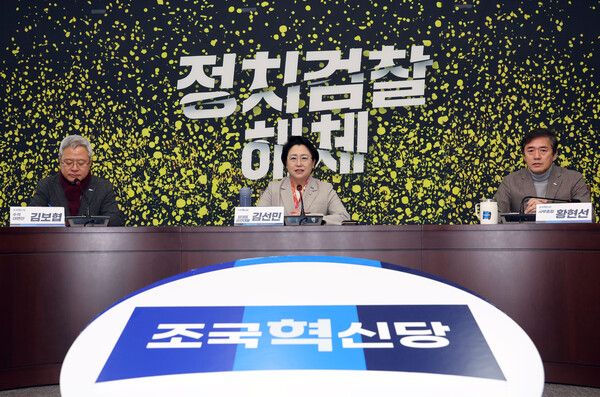 조국혁신당 김선민 당 대표 권한대행이 12일 오전 국회에서 열린 기자간담회에서 발언하고 있다. 2025.1.12 [사진=연합뉴스]