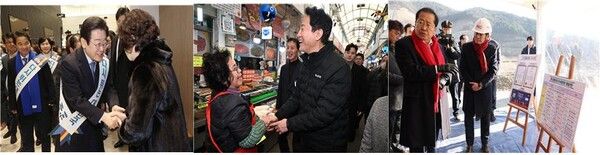 차기 대선에서 양자 대결을 가정해 누구를 뽑을지 묻는 여론조사에서 이재명 더불어민주당 대표(왼)가 오세훈 서울시장(가운데), 홍준표 대구시장(오)과 각각 맞붙었을 때 초박빙의 승부가 예상되는 것으로 나타남에 따라 여야의 희비가 엇갈리고 있다. [사진=연합뉴스]